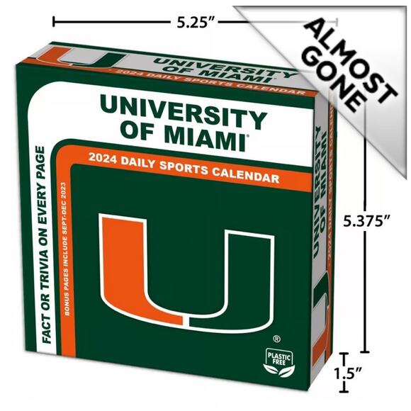 University of Miami Hurricanes 2024 Desk Calendar great gifts UM 305 well made - Picture 6 of 9